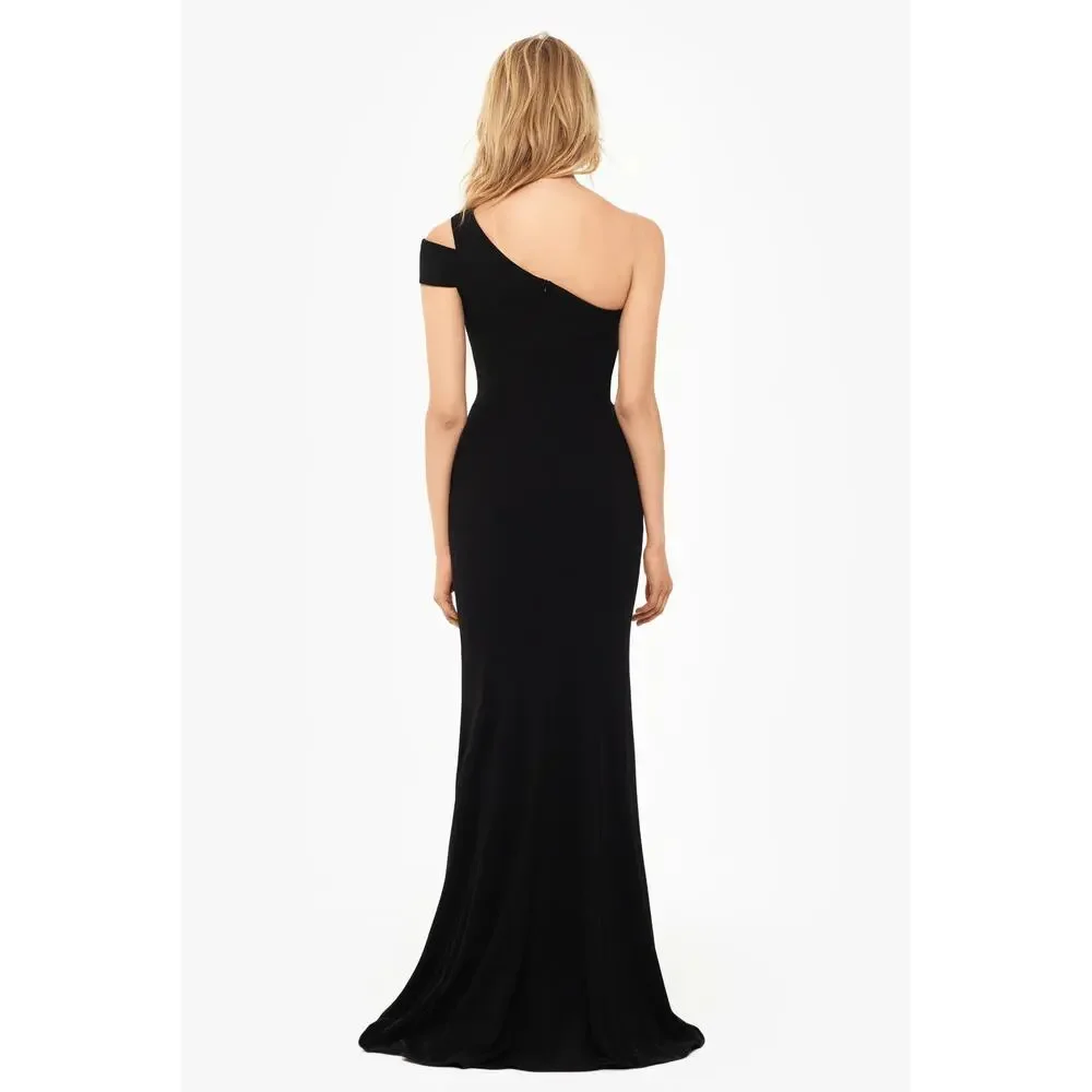 Betsy & Adam Paulina Cut-Out One-Shoulder Floor Length Gown in Black - 6